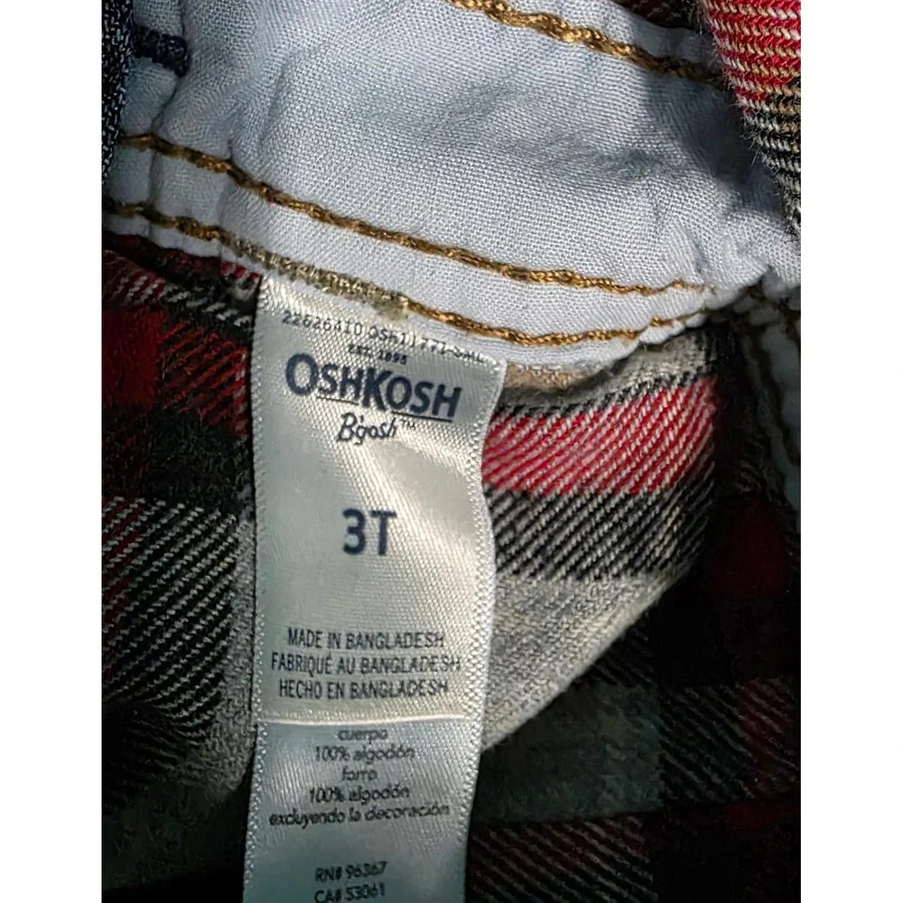 OshKosh Flannel Lined Denim Overalls Size 3T Plaid